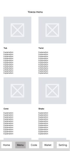Menu wireframe